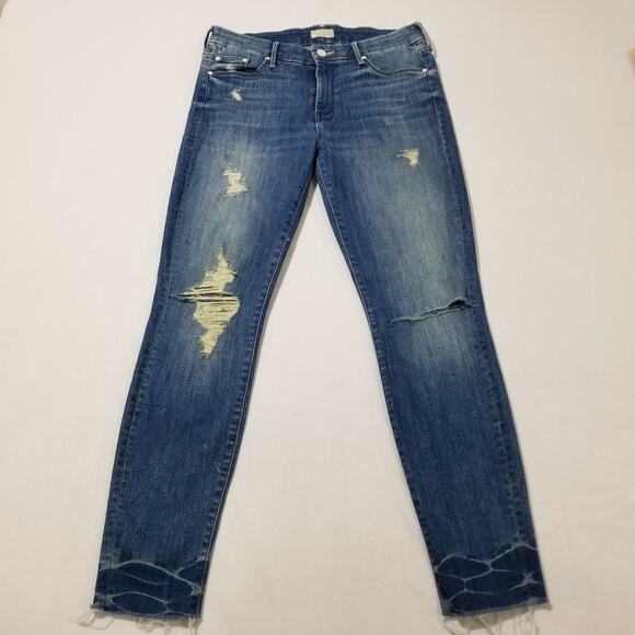 MOTHER The Looker Ankle Fray Jeans Size 28 Distressed Denim Naughty Intentions - Picture 2 of 12